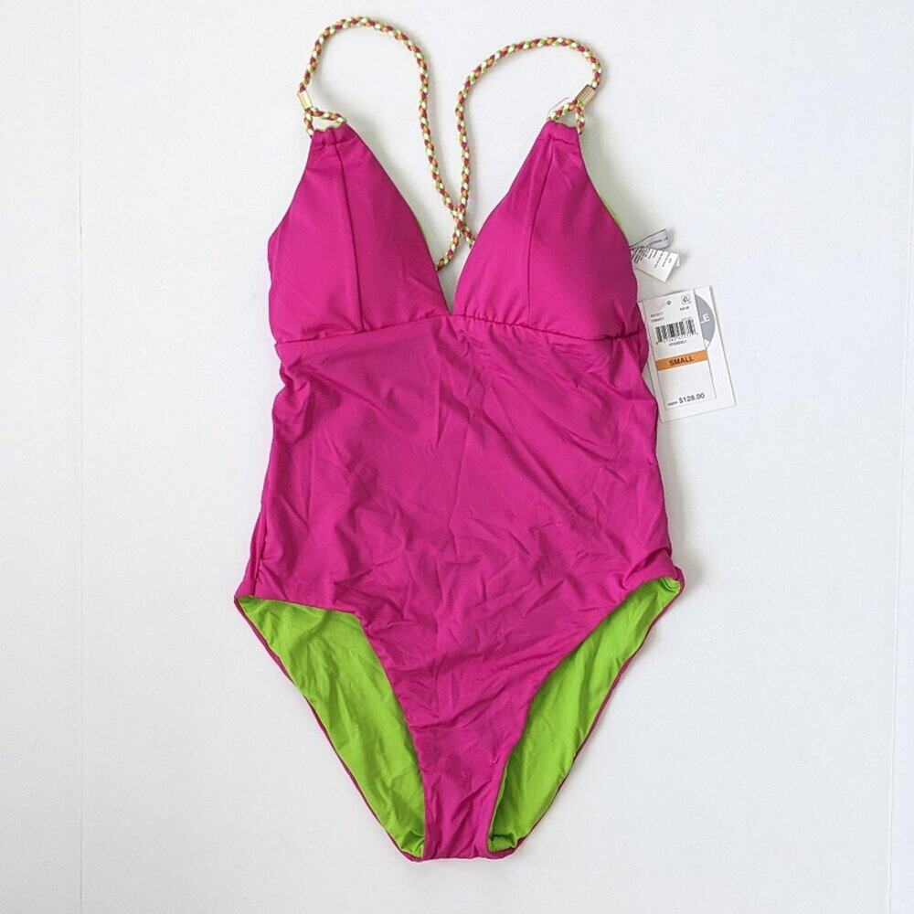 Becca Wrap Around Abigail One-Piece Swimsuit, Raspberry Kiwi, Women's Small